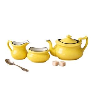 Carlton Ware Stoke On Trent Tea Set Yellow and Black Pottery Made in England